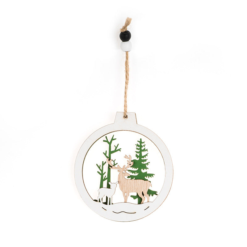 Décorations en bois d'arbre de Noël transfrontalières, pour fêtes, ameublement de maison, magasins de rassemblement, traitement et vente en gros de pendentifs de Noël 3D évidés.