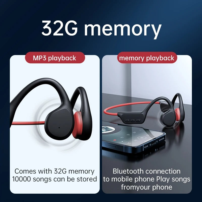 Écouteurs à conduction osseuse Bluetooth sans fil, étanchéité IPX8, lecteur MP3, casque Hi-Fi avec crochets auriculaires et microphone, pour la natation.