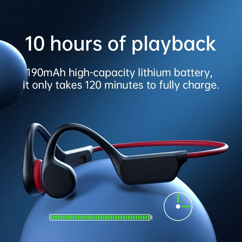 Écouteurs à conduction osseuse Bluetooth sans fil, étanchéité IPX8, lecteur MP3, casque Hi-Fi avec crochets auriculaires et microphone, pour la natation.