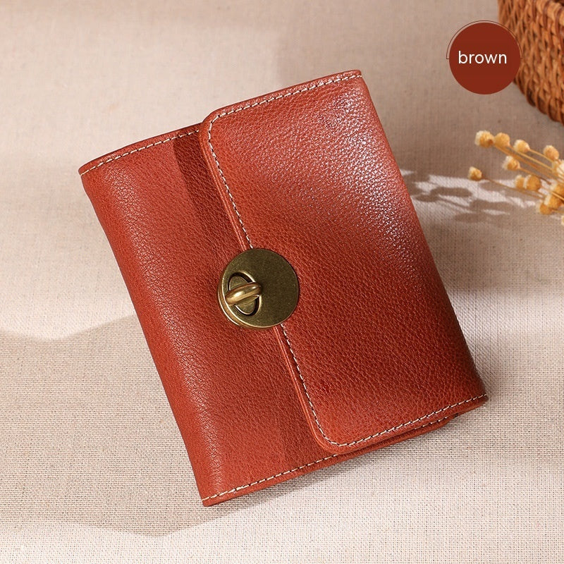 Portefeuille long et mince à deux couches Cowhide Lock pour femme