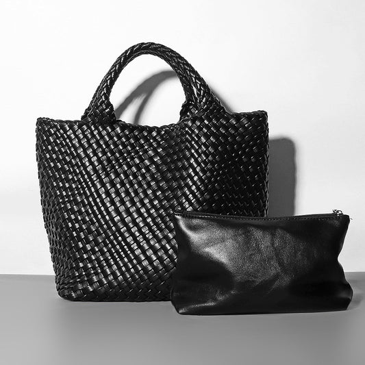 Sac seau en cuir souple Sac à boulettes tricoté à une épaule