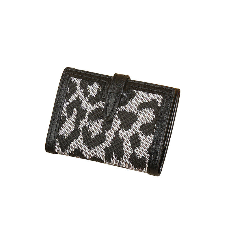 Femme Portefeuille Court Nouveau Léopard Imprimé Ceinture Multifonctionnelle Grande Capacité À Trois Plis Rétro Plusieurs Fentes Pour Cartes Pochette Porte-Cartes