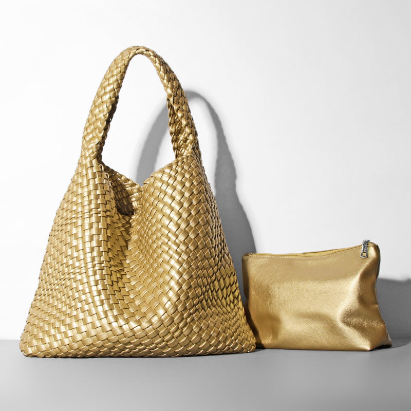 Sac seau en cuir souple Sac à boulettes tricoté à une épaule