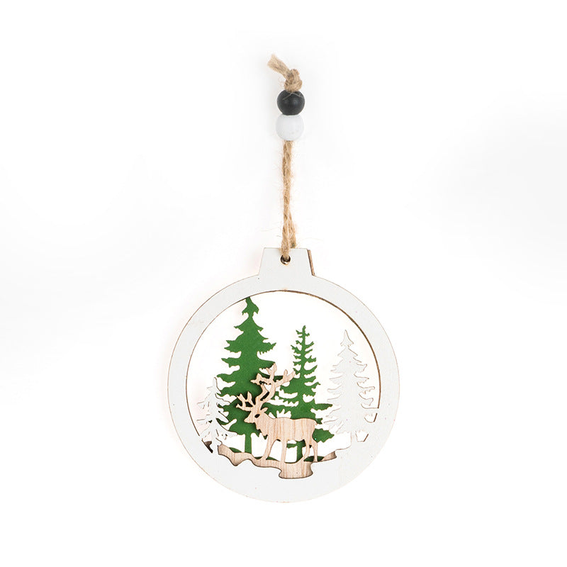Décorations en bois d'arbre de Noël transfrontalières, pour fêtes, ameublement de maison, magasins de rassemblement, traitement et vente en gros de pendentifs de Noël 3D évidés.