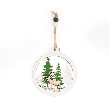 Décorations en bois d'arbre de Noël transfrontalières, pour fêtes, ameublement de maison, magasins de rassemblement, traitement et vente en gros de pendentifs de Noël 3D évidés.