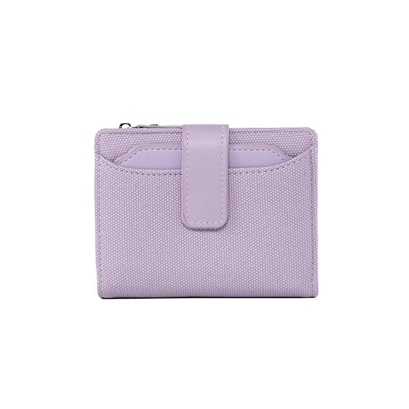 Portefeuille court en cuir de couleur unie pour femme