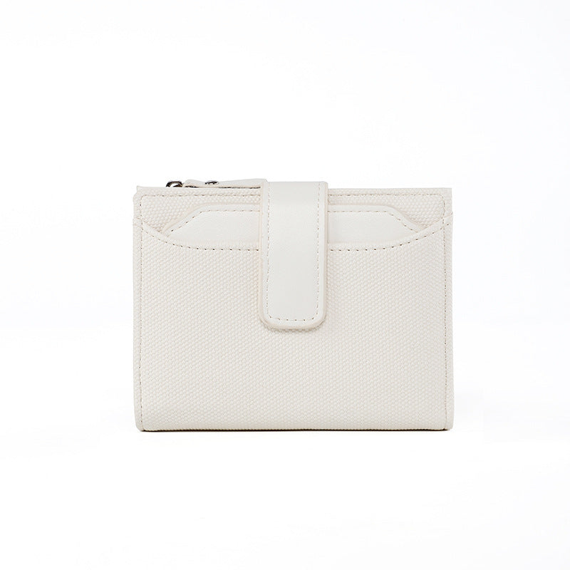 Portefeuille court en cuir de couleur unie pour femme