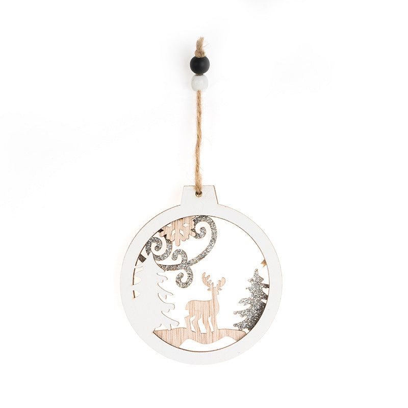 Décorations en bois d'arbre de Noël transfrontalières, pour fêtes, ameublement de maison, magasins de rassemblement, traitement et vente en gros de pendentifs de Noël 3D évidés.