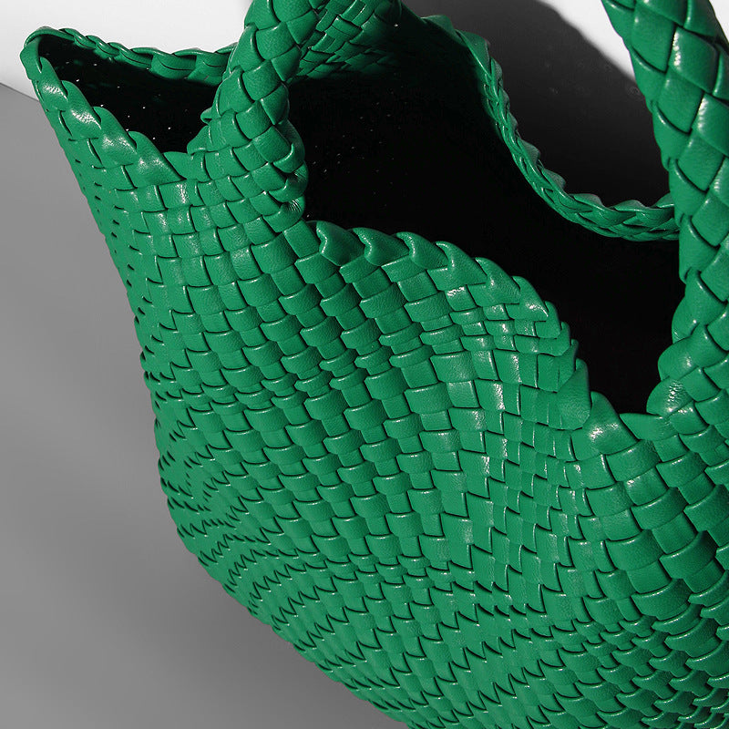 Sac seau en cuir souple Sac à boulettes tricoté à une épaule