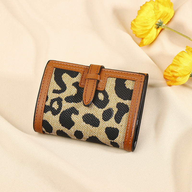 Femme Portefeuille Court Nouveau Léopard Imprimé Ceinture Multifonctionnelle Grande Capacité À Trois Plis Rétro Plusieurs Fentes Pour Cartes Pochette Porte-Cartes