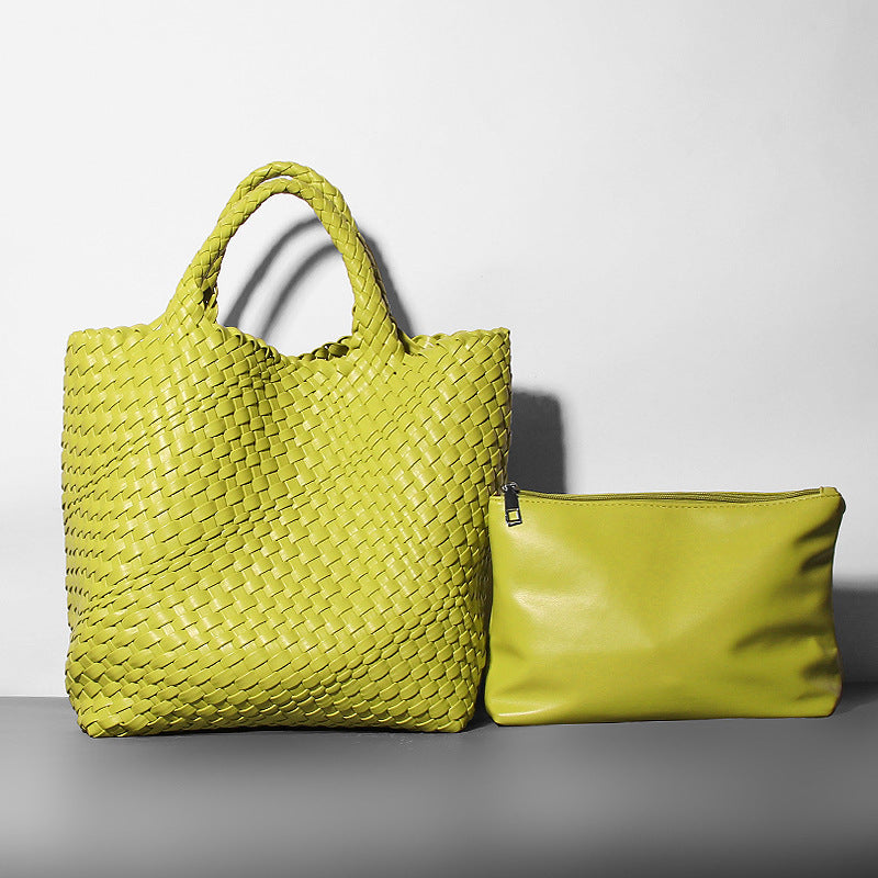 Sac seau en cuir souple Sac à boulettes tricoté à une épaule