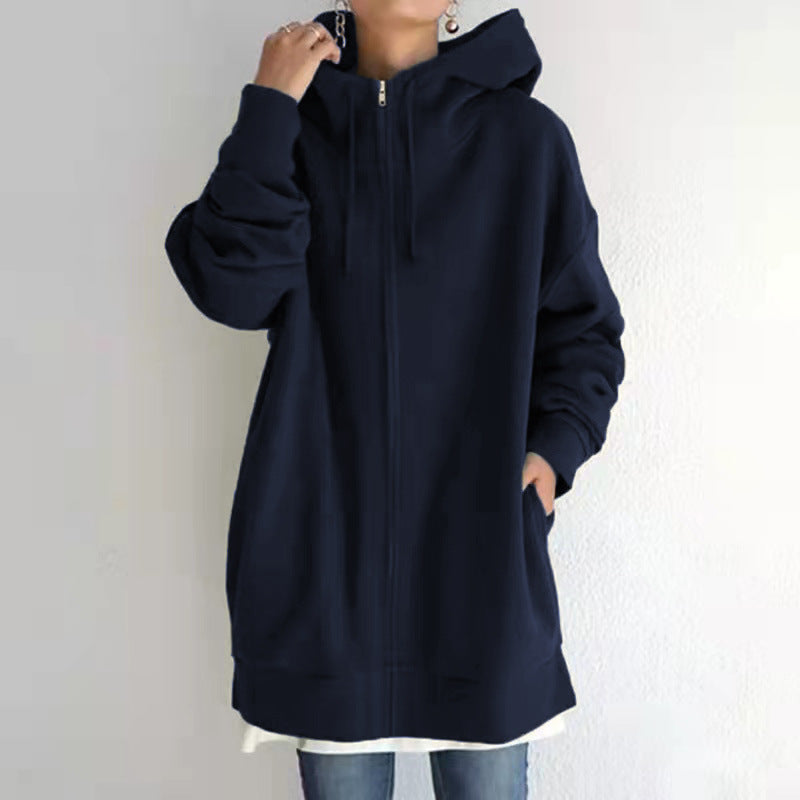 Sweat à capuche pour femmes en tissu pelucheux, sweat à capuche long, pull sportif à capuche, hoodie à zip complet.