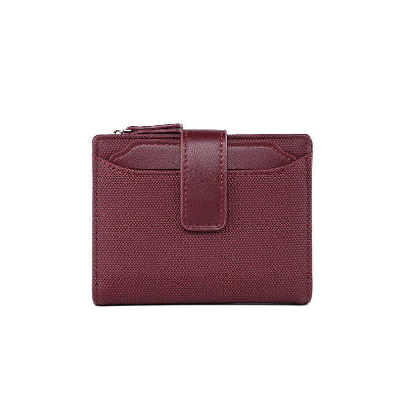 Portefeuille court en cuir de couleur unie pour femme
