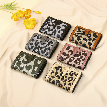 Femme Portefeuille Court Nouveau Léopard Imprimé Ceinture Multifonctionnelle Grande Capacité À Trois Plis Rétro Plusieurs Fentes Pour Cartes Pochette Porte-Cartes