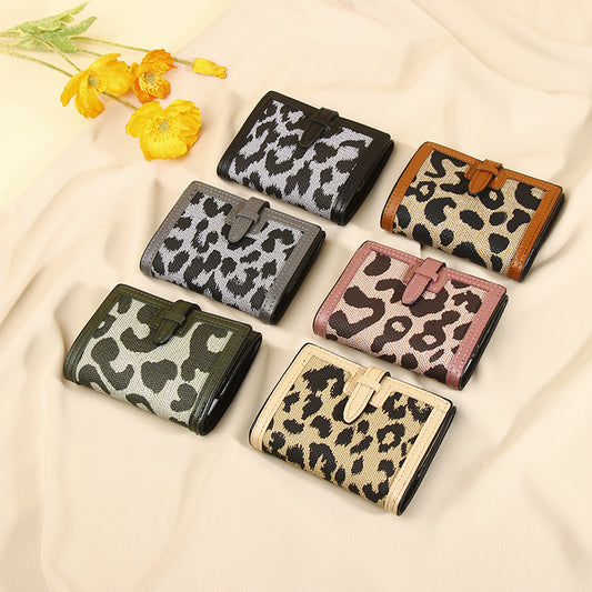 Femme Portefeuille Court Nouveau Léopard Imprimé Ceinture Multifonctionnelle Grande Capacité À Trois Plis Rétro Plusieurs Fentes Pour Cartes Pochette Porte-Cartes