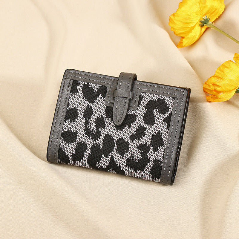 Femme Portefeuille Court Nouveau Léopard Imprimé Ceinture Multifonctionnelle Grande Capacité À Trois Plis Rétro Plusieurs Fentes Pour Cartes Pochette Porte-Cartes