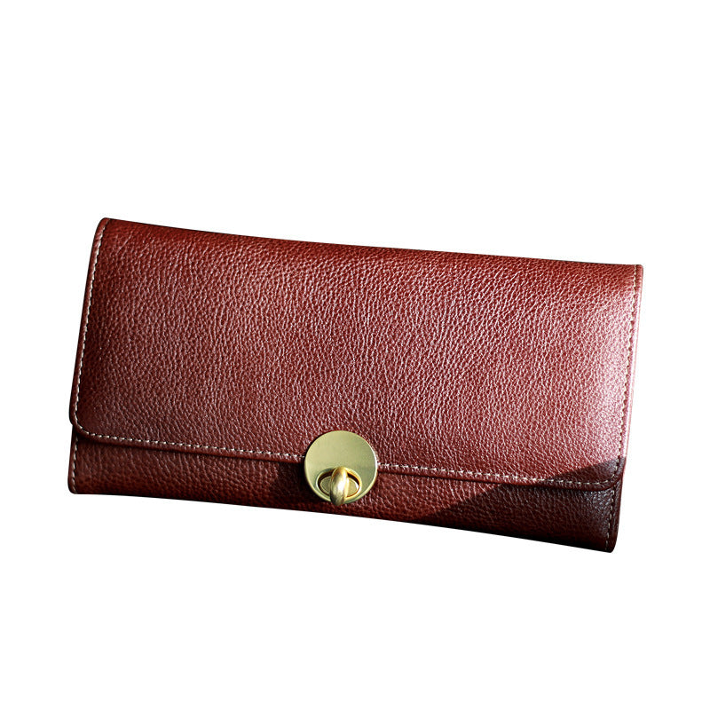 Portefeuille long et mince à deux couches Cowhide Lock pour femme
