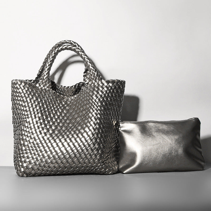 Sac seau en cuir souple Sac à boulettes tricoté à une épaule