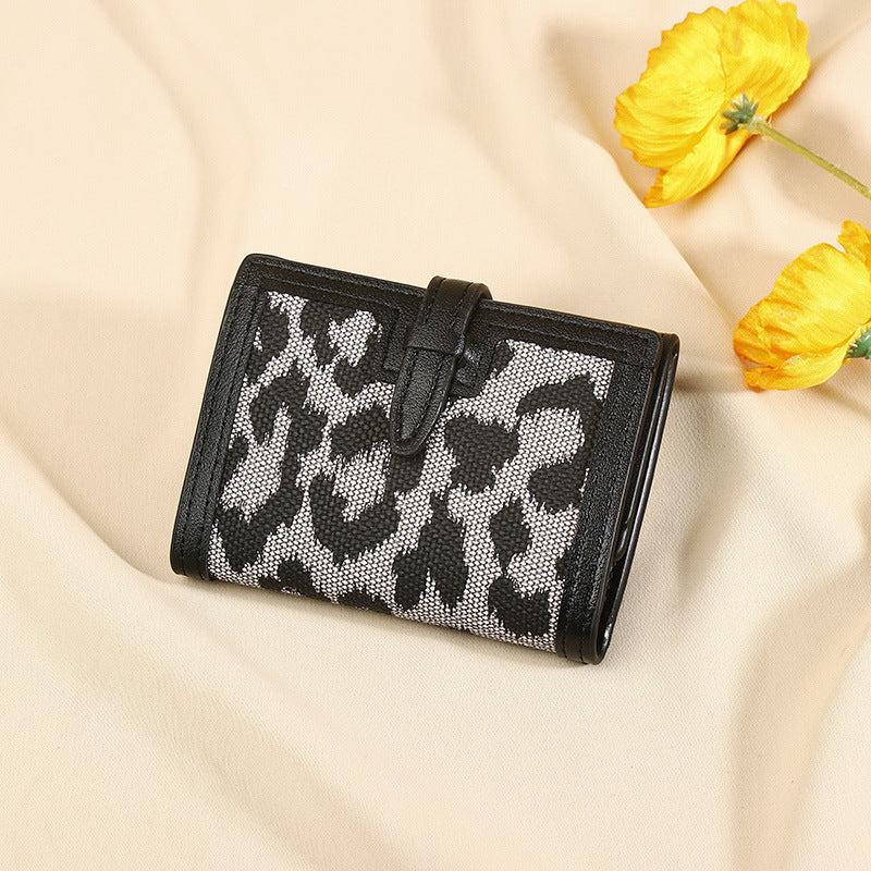 Femme Portefeuille Court Nouveau Léopard Imprimé Ceinture Multifonctionnelle Grande Capacité À Trois Plis Rétro Plusieurs Fentes Pour Cartes Pochette Porte-Cartes