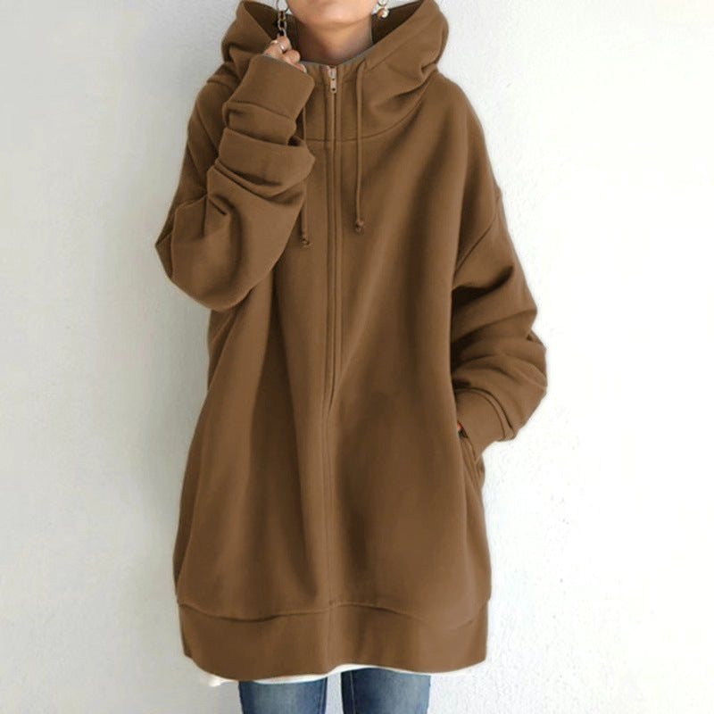 Sweat à capuche pour femmes en tissu pelucheux, sweat à capuche long, pull sportif à capuche, hoodie à zip complet.
