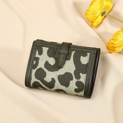 Femme Portefeuille Court Nouveau Léopard Imprimé Ceinture Multifonctionnelle Grande Capacité À Trois Plis Rétro Plusieurs Fentes Pour Cartes Pochette Porte-Cartes