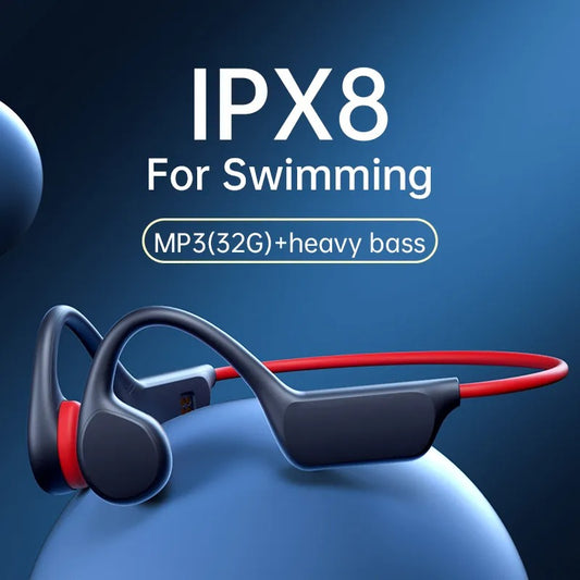 Écouteurs à conduction osseuse Bluetooth sans fil, étanchéité IPX8, lecteur MP3, casque Hi-Fi avec crochets auriculaires et microphone, pour la natation.