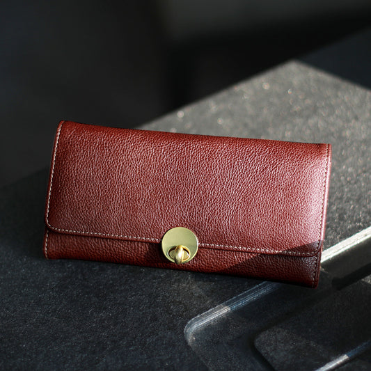 Portefeuille long et mince à deux couches Cowhide Lock pour femme