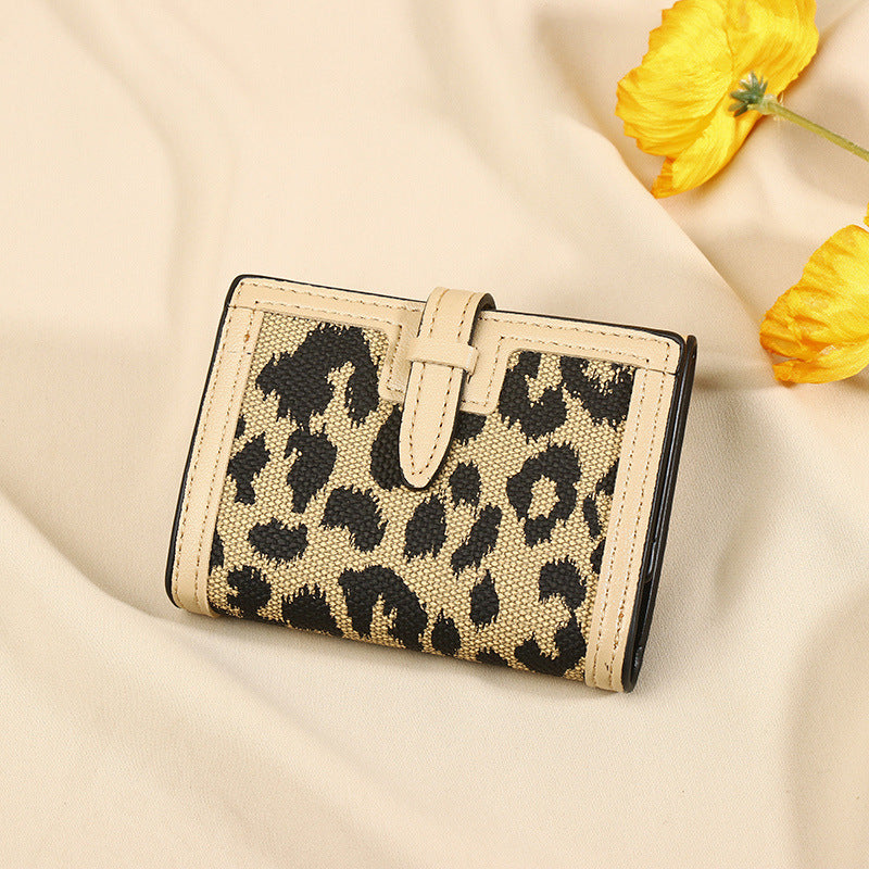 Femme Portefeuille Court Nouveau Léopard Imprimé Ceinture Multifonctionnelle Grande Capacité À Trois Plis Rétro Plusieurs Fentes Pour Cartes Pochette Porte-Cartes