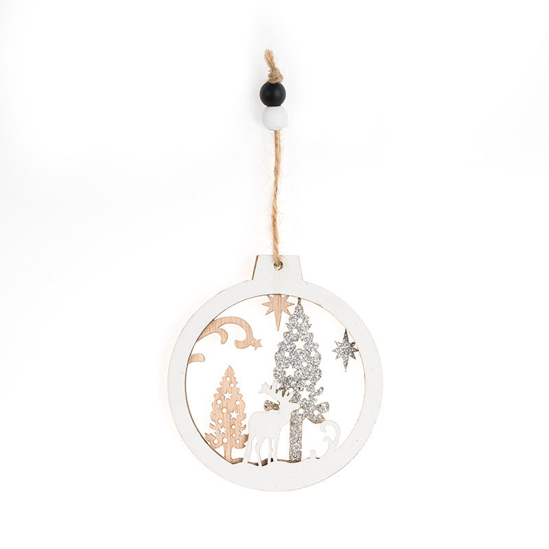 Décorations en bois d'arbre de Noël transfrontalières, pour fêtes, ameublement de maison, magasins de rassemblement, traitement et vente en gros de pendentifs de Noël 3D évidés.