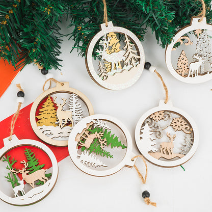 Décorations en bois d'arbre de Noël transfrontalières, pour fêtes, ameublement de maison, magasins de rassemblement, traitement et vente en gros de pendentifs de Noël 3D évidés.