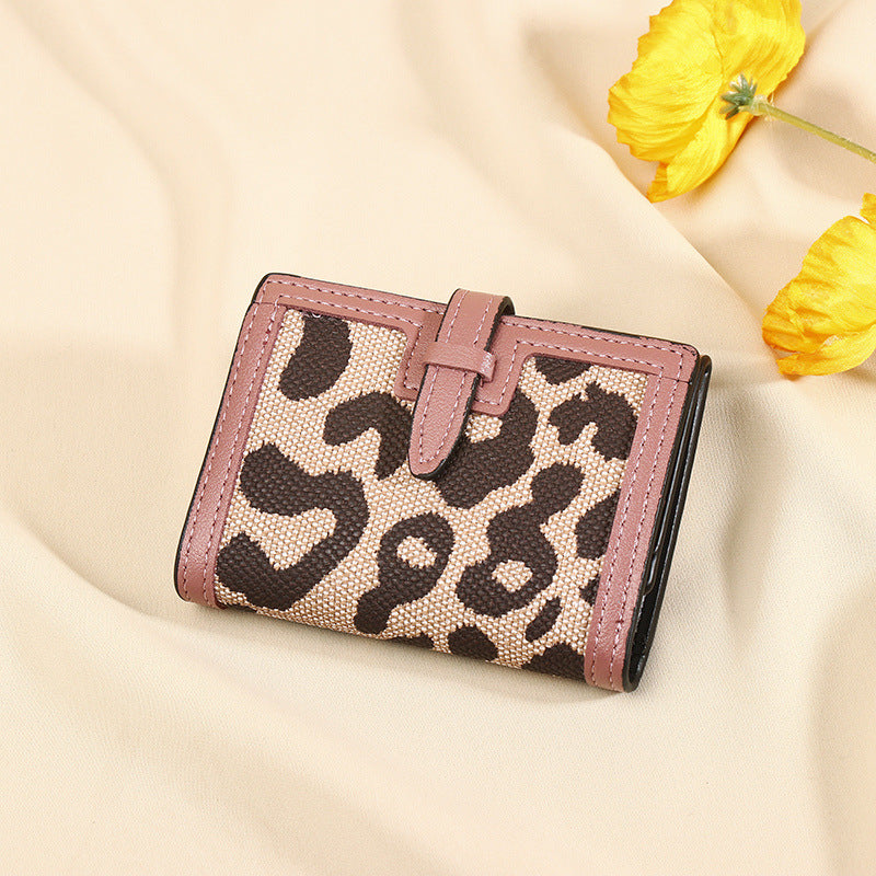 Femme Portefeuille Court Nouveau Léopard Imprimé Ceinture Multifonctionnelle Grande Capacité À Trois Plis Rétro Plusieurs Fentes Pour Cartes Pochette Porte-Cartes