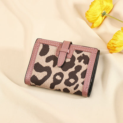 Femme Portefeuille Court Nouveau Léopard Imprimé Ceinture Multifonctionnelle Grande Capacité À Trois Plis Rétro Plusieurs Fentes Pour Cartes Pochette Porte-Cartes