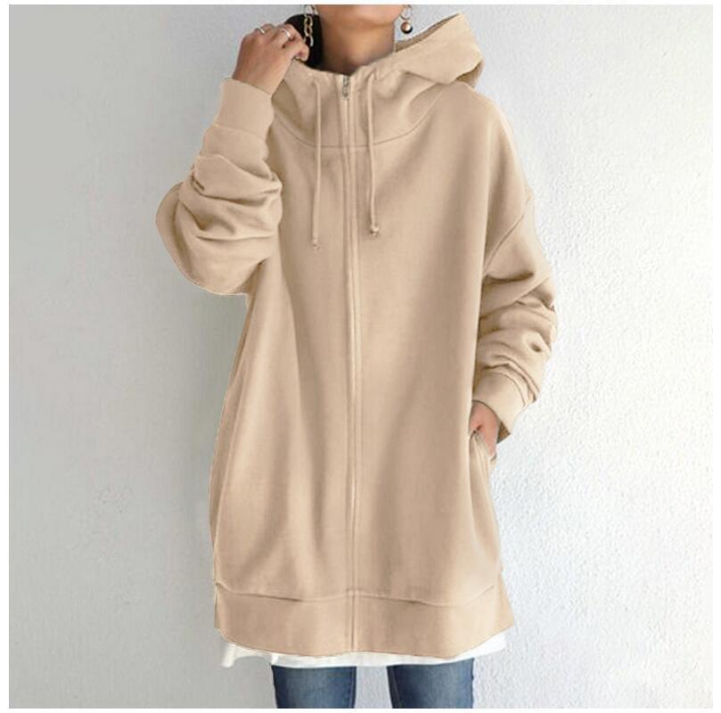 Sweat à capuche pour femmes en tissu pelucheux, sweat à capuche long, pull sportif à capuche, hoodie à zip complet.