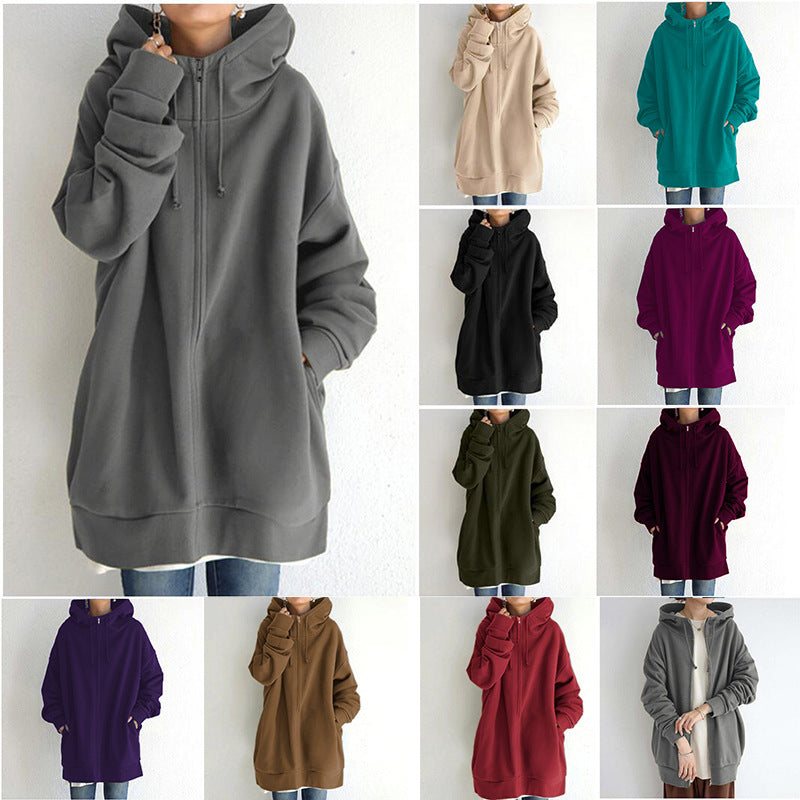 Sweat à capuche pour femmes en tissu pelucheux, sweat à capuche long, pull sportif à capuche, hoodie à zip complet.