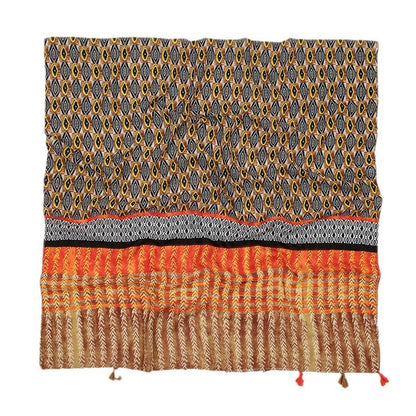 Couleur assortie Voile Coton Et Lin Écharpe Pompon Imprimé Femme