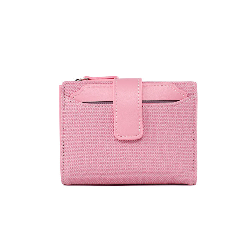 Portefeuille court en cuir de couleur unie pour femme